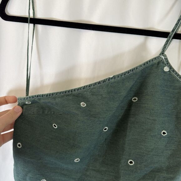 Zara Crop Top Women's XS Solid Green Polka Dot 100% Cotton One Strap - Picture 4 of 9